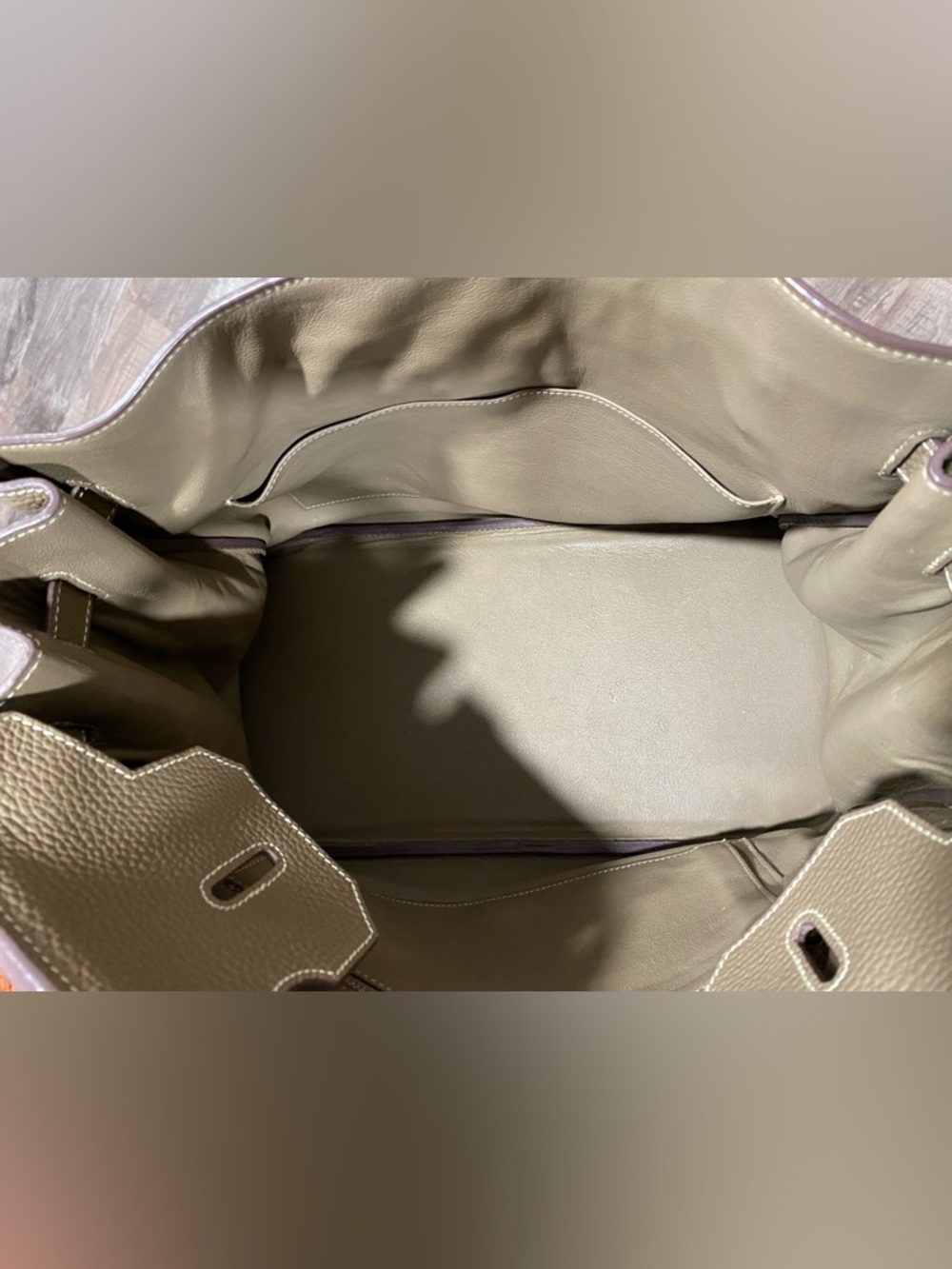 Taupe Leather Top-Handle Satchel - Picture 7 of 15